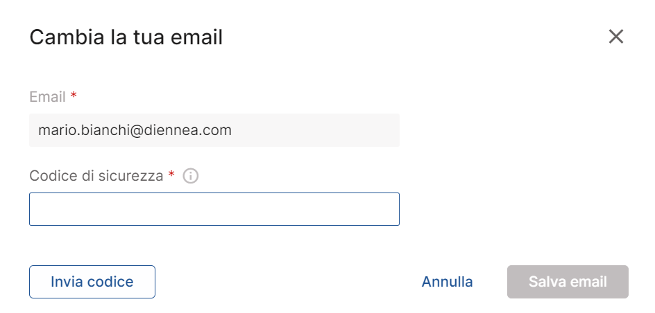 Cambia la tua email