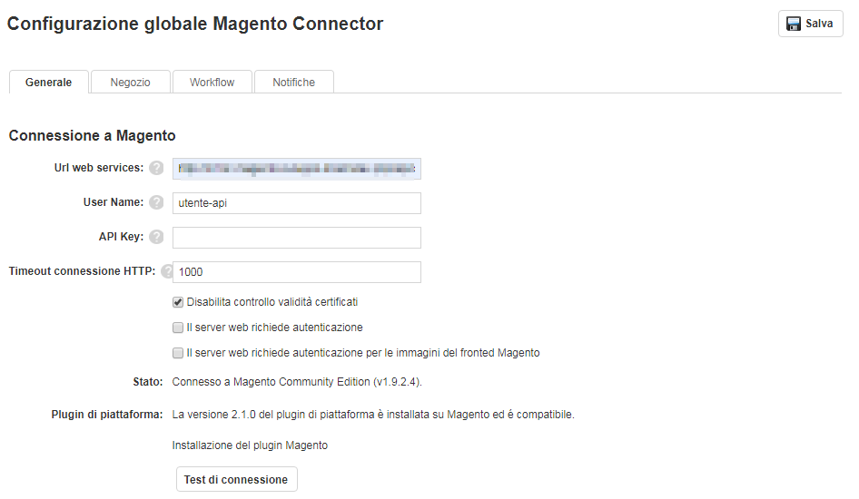 Magento connection parameters